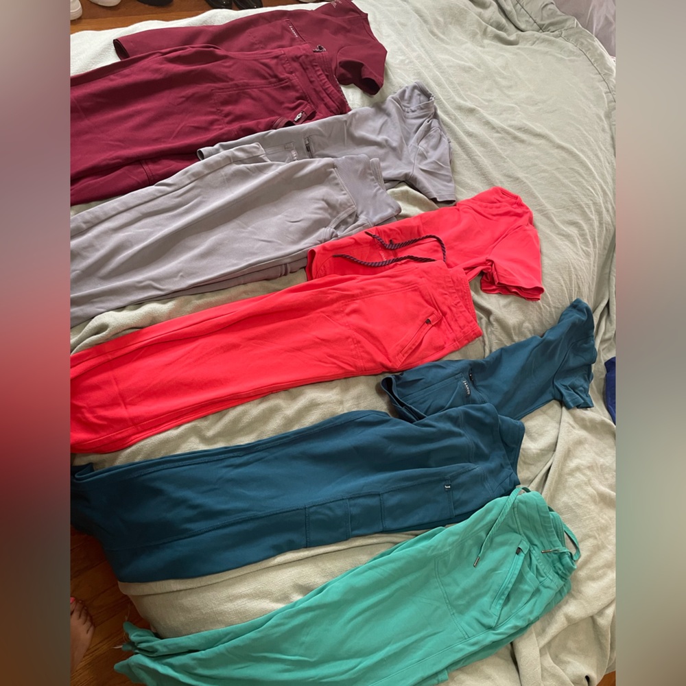 Jaanuu scrub sets $40 per set; surgical green pants $20